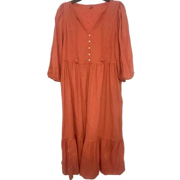 OLD NAVY Coral Embroidered Ruffle Hem Maxi Dress Size Large - Picture 1 of 11